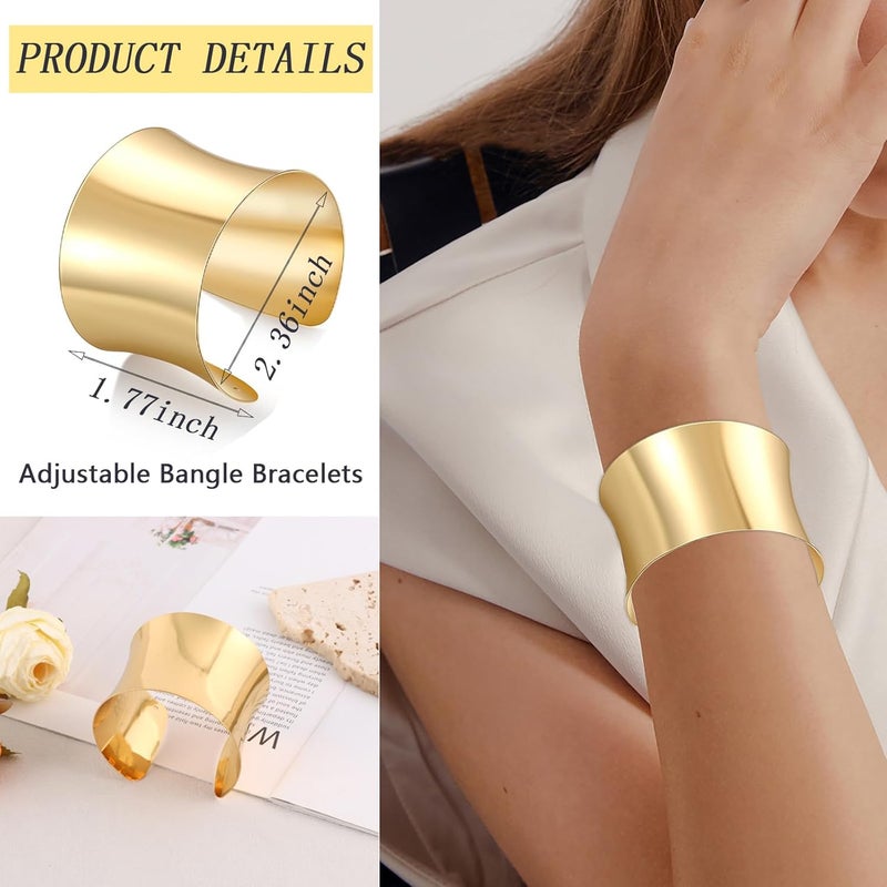 CASDAN 2Pcs Cuff Bangle Bracelets for Women Open Wide Bracelets Adjustable Wrist Cuff Wrap Bracelet - Image 2